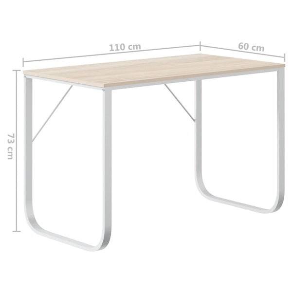 Computertisch Weiß und Eiche-Optik 110x60x73 cm Holzwerkstoff