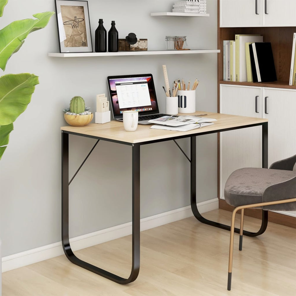 Computertisch Schwarz und Eiche-Optik 110x60x73cm Holzwerkstoff