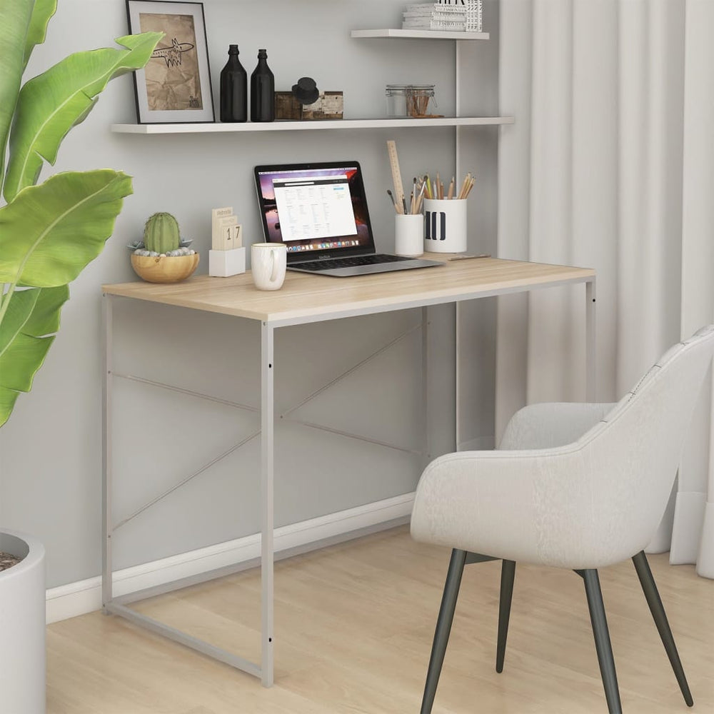 Computertisch Weiß und Eiche-Optik 110x60x70 cm Holzwerkstoff