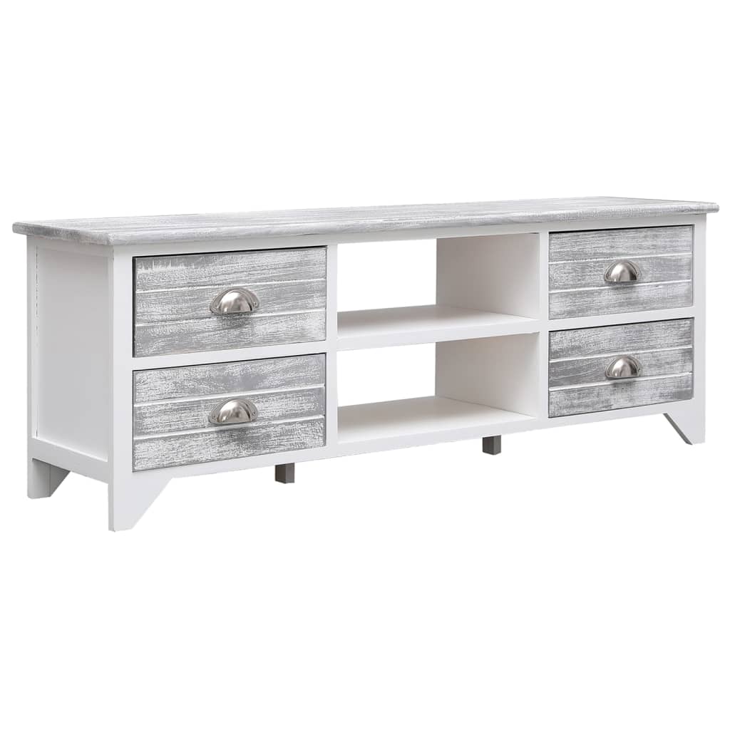 vidaXL Meuble TV blanc et gris 108x30x40 cm Bois de paulownia massif