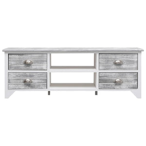 vidaXL Meuble TV blanc et gris 108x30x40 cm Bois de paulownia massif