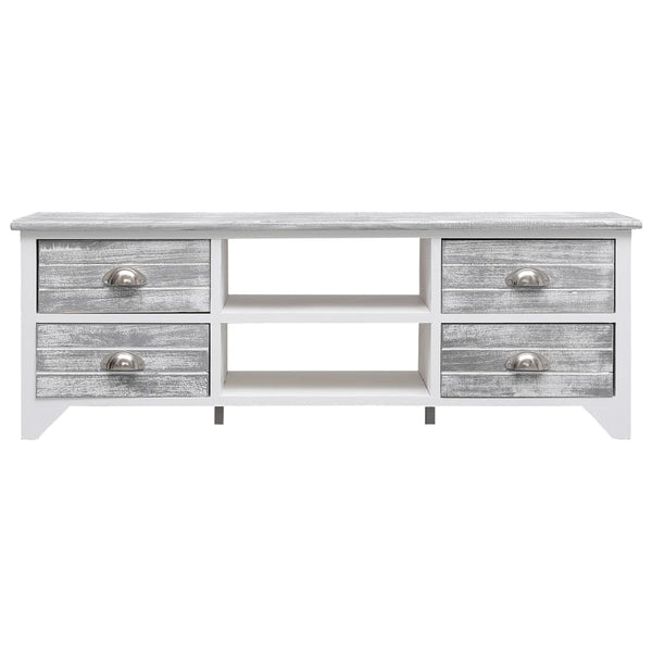 vidaXL Meuble TV blanc et gris 108x30x40 cm Bois de paulownia massif