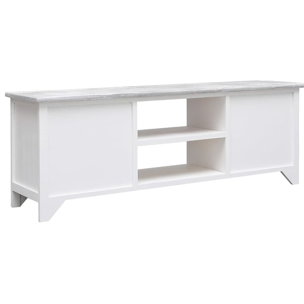 vidaXL Meuble TV blanc et gris 108x30x40 cm Bois de paulownia massif