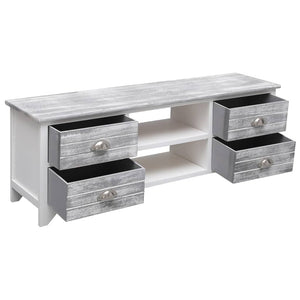 vidaXL Meuble TV blanc et gris 108x30x40 cm Bois de paulownia massif