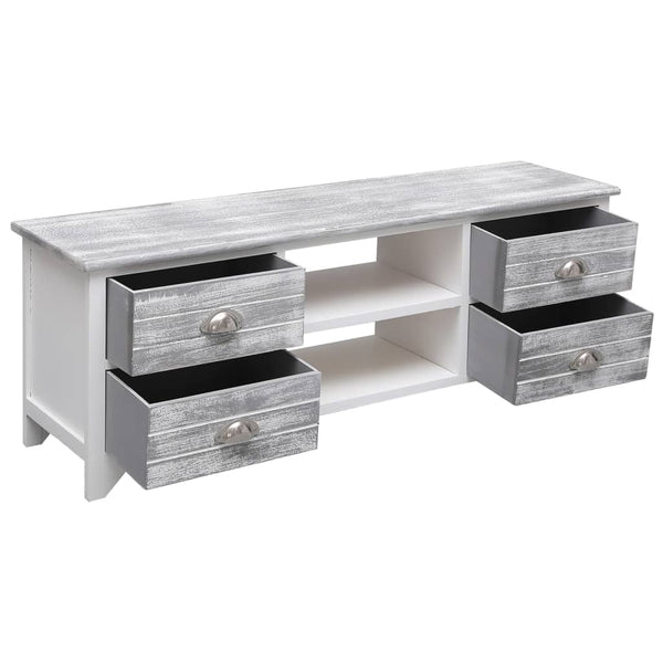 vidaXL Meuble TV blanc et gris 108x30x40 cm Bois de paulownia massif