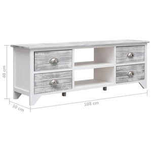 vidaXL Meuble TV blanc et gris 108x30x40 cm Bois de paulownia massif