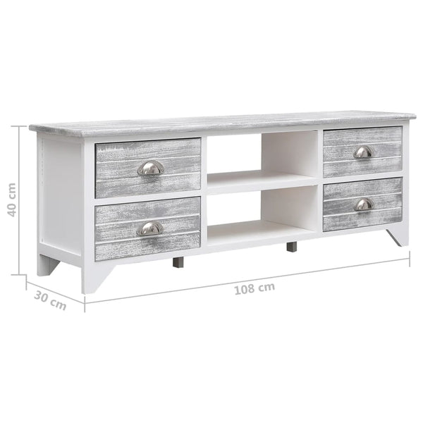 vidaXL Meuble TV blanc et gris 108x30x40 cm Bois de paulownia massif