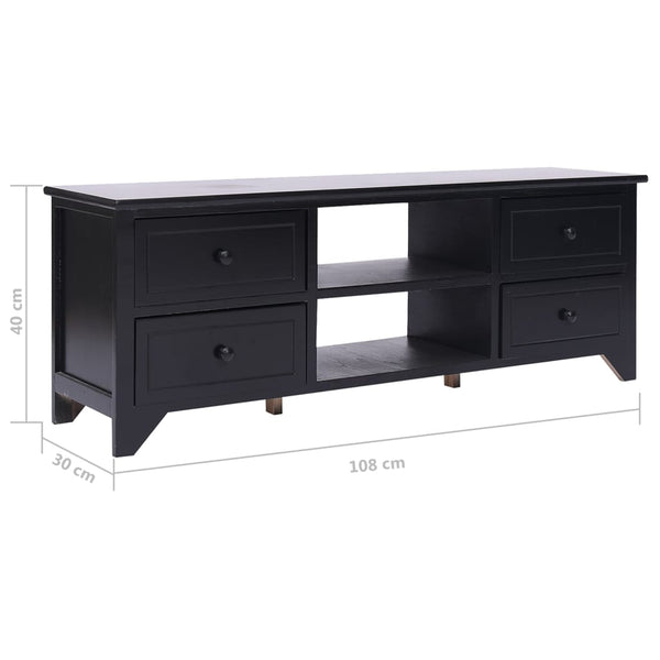 Schwarzer TV-Schrank Paulownia Massivholz 108 cm