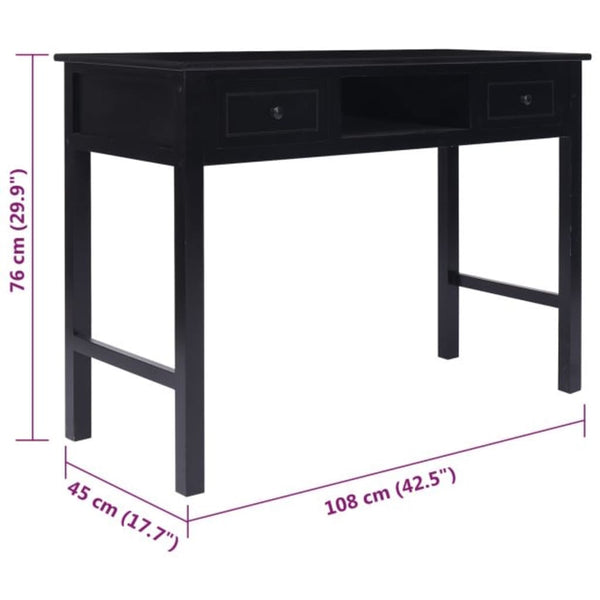 Schreibtisch Schwarz Massivholz 108x45 cm