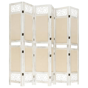 6-tlg. Raumteiler Creme Stoff 210x165 cm