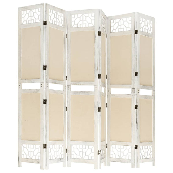 6-tlg. Raumteiler Creme Stoff 210x165 cm