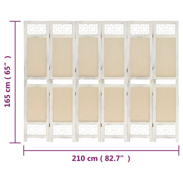 6-tlg. Raumteiler Creme Stoff 210x165 cm