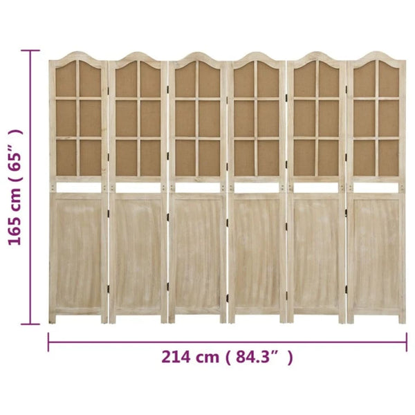 6-teiliger Raumteiler Braun 214x165 cm