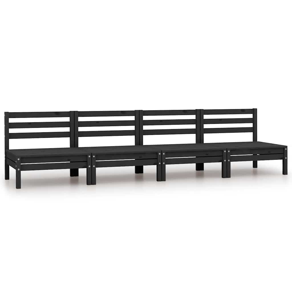vidaXL Canapés centraux de jardin 4 pcs Noir Bois de pin massif