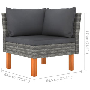 7-tlg. Garten-Lounge-Set Poly Rattan und Eukalyptusholz Grau