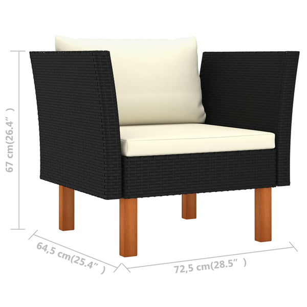 7-tlg. Garten-Lounge-Set Poly Rattan Eukalyptusholz Schwarz