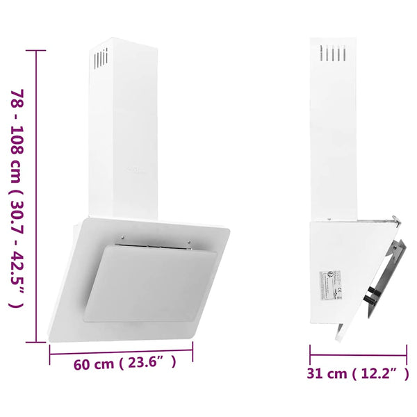 Dunstabzugshaube 60 cm Edelstahl Weißglas