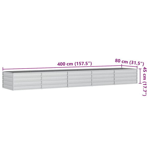 Garten-Hochbeet 400x80x45 cm Verzinkter Stahl Silber