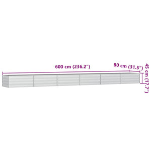vidaXL Carré potager surélevé 600x80x45 cm Acier galvanisé Argenté