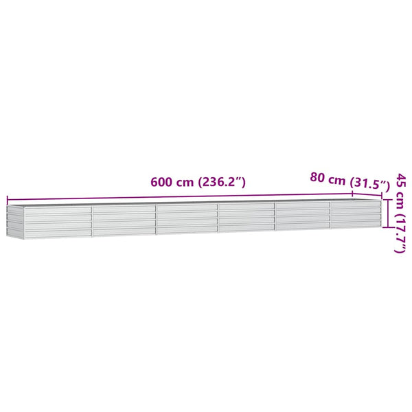 vidaXL Carré potager surélevé 600x80x45 cm Acier galvanisé Argenté