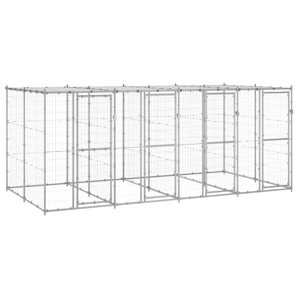 Outdoor-Hundezwinger mit Überdachung Verzinkter Stahl 9,68 m²