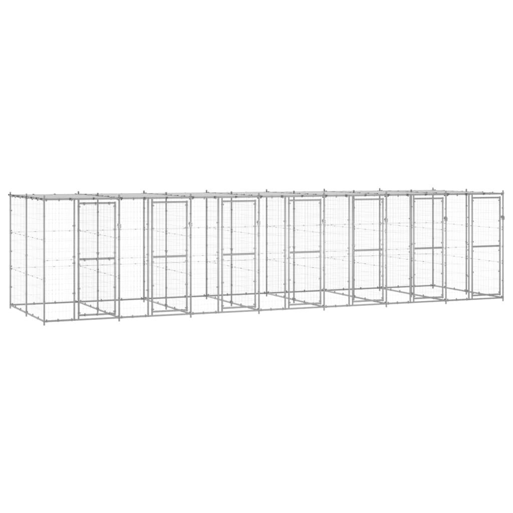 vidaXL Outdoor Dog Kennel with Roof Galvanized Steel 16.94 m²