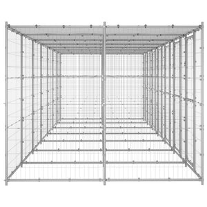 vidaXL Outdoor Dog Kennel with Roof Galvanized Steel 16.94 m²