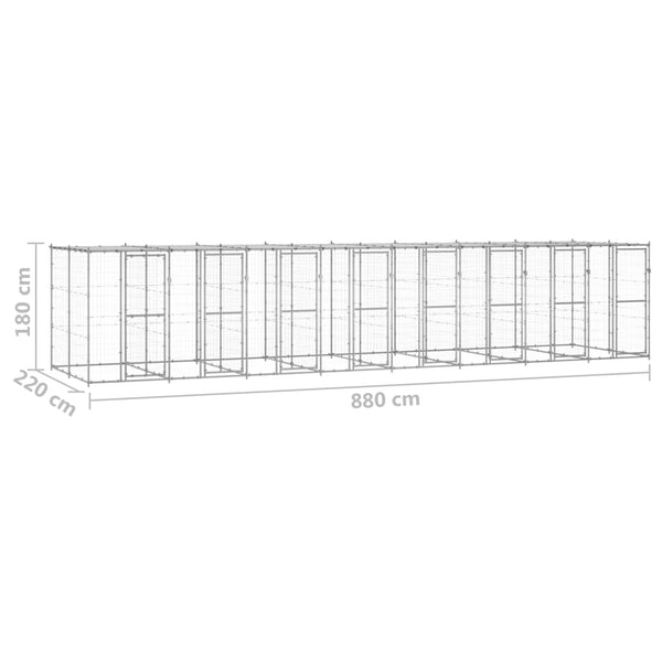 vidaXL Chenil extérieur avec auvent Acier galvanisé 19,36 m²