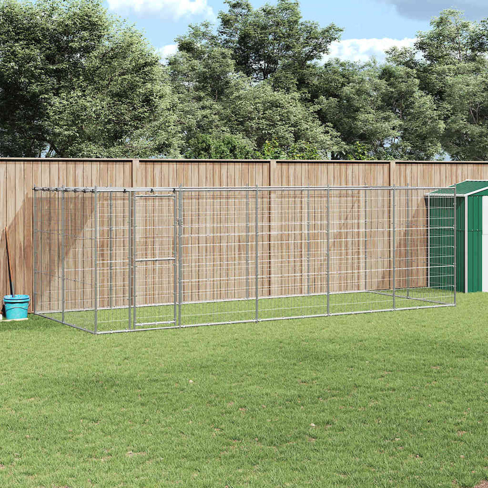 Outdoor-Hundezwinger mit Überdachung Verzinkter Stahl 12,1 m²