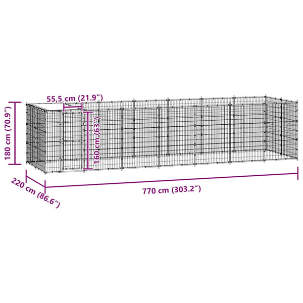 vidaXL Chenil d'extérieur avec toit Acier galvanisé 16,94 m²