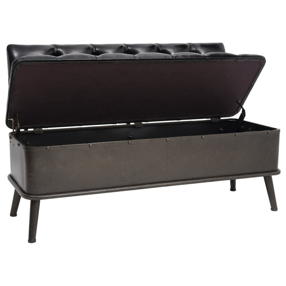 Sitzbank 110cm Schwarz Kunstleder mit Stauraum