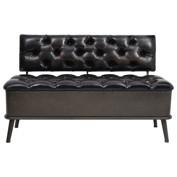 Sitzbank 110cm Schwarz Kunstleder mit Stauraum