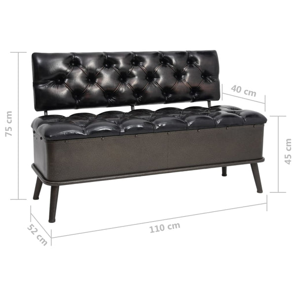 Sitzbank 110cm Schwarz Kunstleder mit Stauraum