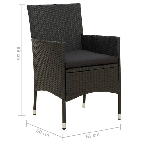 Gartenstühle mit Sitzpolster 2 Stk. Poly Rattan Schwarz