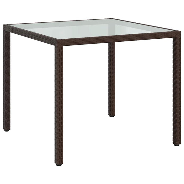 Gartentisch 90x90x75 cm Gehärtetes Glas Poly Rattan Braun