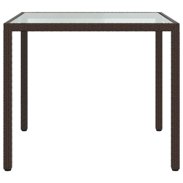 Gartentisch 90x90x75 cm Gehärtetes Glas Poly Rattan Braun