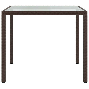 Gartentisch 90x90x75 cm Gehärtetes Glas Poly Rattan Braun