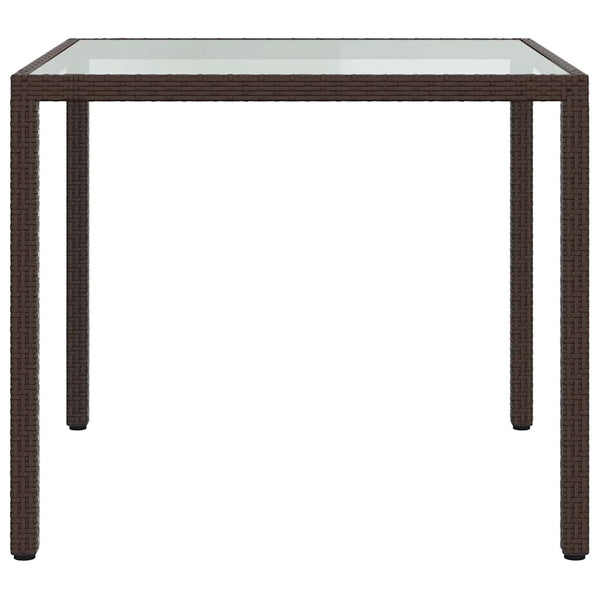 Gartentisch 90x90x75 cm Gehärtetes Glas Poly Rattan Braun