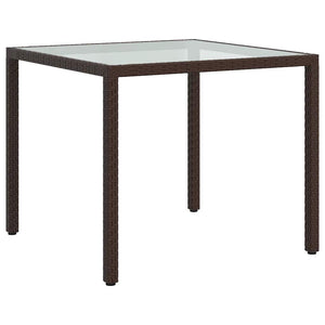 Gartentisch 90x90x75 cm Gehärtetes Glas Poly Rattan Braun