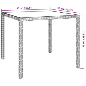 Gartentisch 90x90x75 cm Gehärtetes Glas Poly Rattan Braun