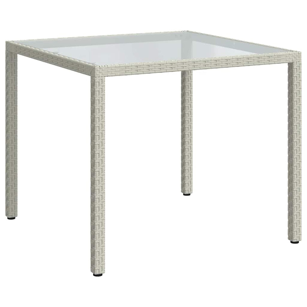Gartentisch 90x90x75 cm Gehärtetes Glas Poly Rattan Weiß