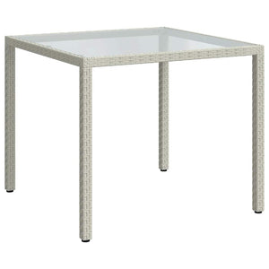 Gartentisch 90x90x75 cm Gehärtetes Glas Poly Rattan Weiß