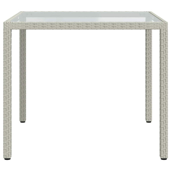 Gartentisch 90x90x75 cm Gehärtetes Glas Poly Rattan Weiß