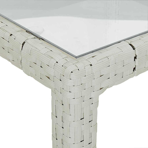 Gartentisch 90x90x75 cm Gehärtetes Glas Poly Rattan Weiß
