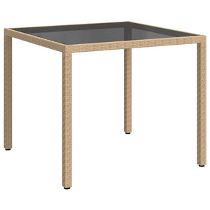 Gartentisch 90x90x75 cm Gehärtetes Glas Poly Rattan Beige