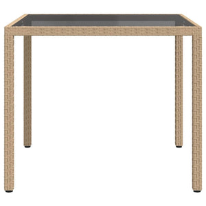Gartentisch 90x90x75 cm Gehärtetes Glas Poly Rattan Beige