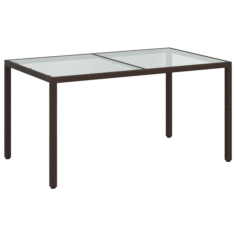 Gartentisch 150x90x75 cm Gehärtetes Glas Poly Rattan Braun