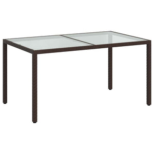 Gartentisch 150x90x75 cm Gehärtetes Glas Poly Rattan Braun