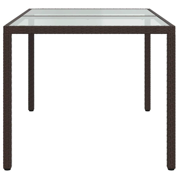 Gartentisch 150x90x75 cm Gehärtetes Glas Poly Rattan Braun