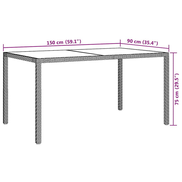 Gartentisch 150x90x75 cm Gehärtetes Glas Poly Rattan Braun